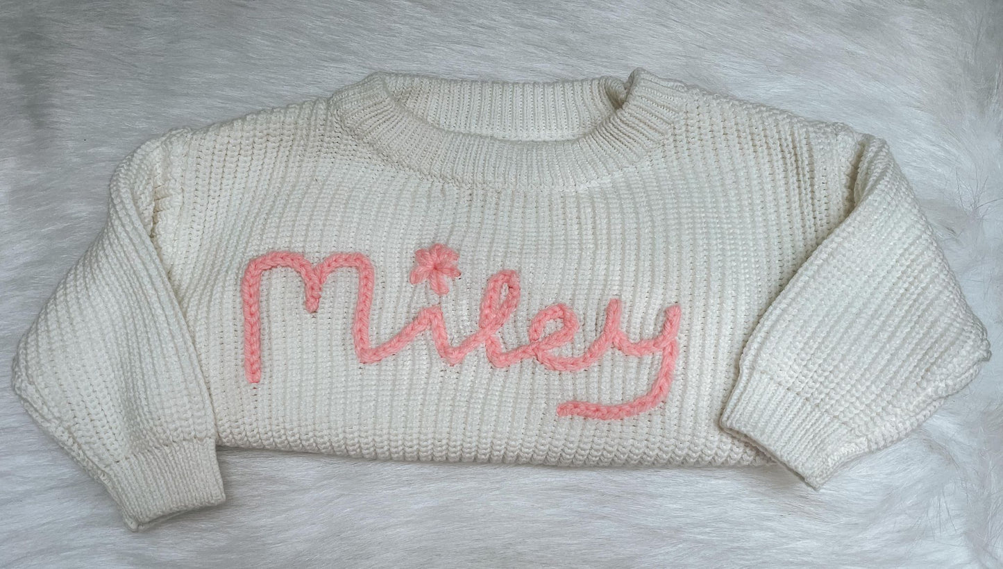 Personalized " Baby Name Sweater" Message me ON Facebook for details and color options!!