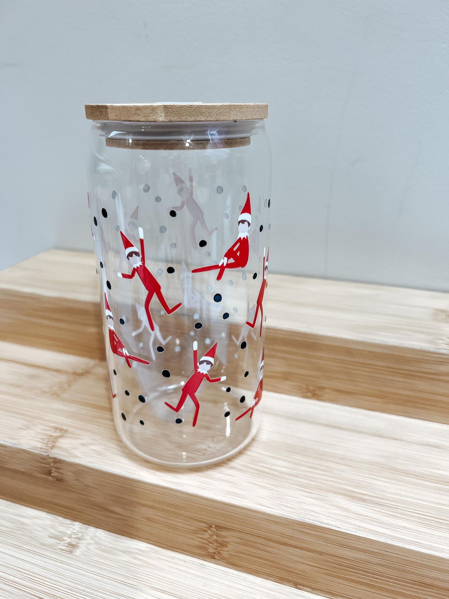 "ELF ON THE SHELF" Glass Cup & Glass Straw 16OZ