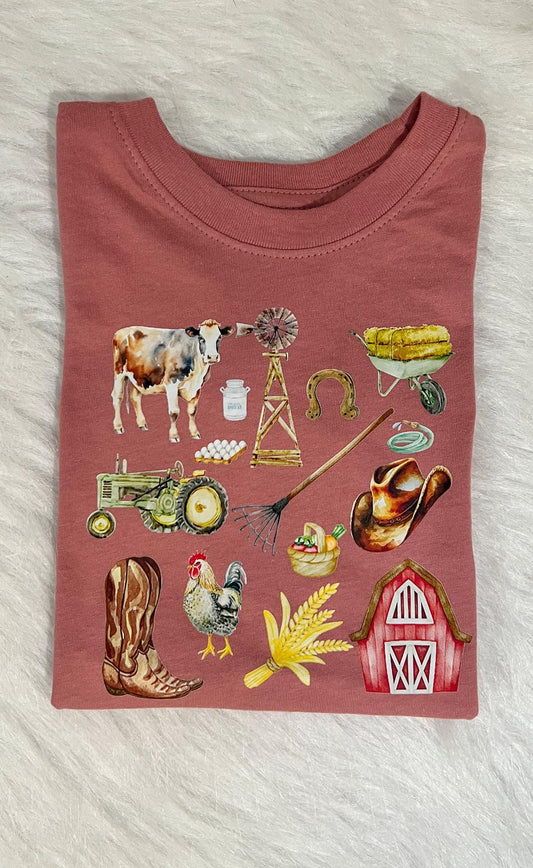 "Mini Farm" Mauve Pink T-Shirt