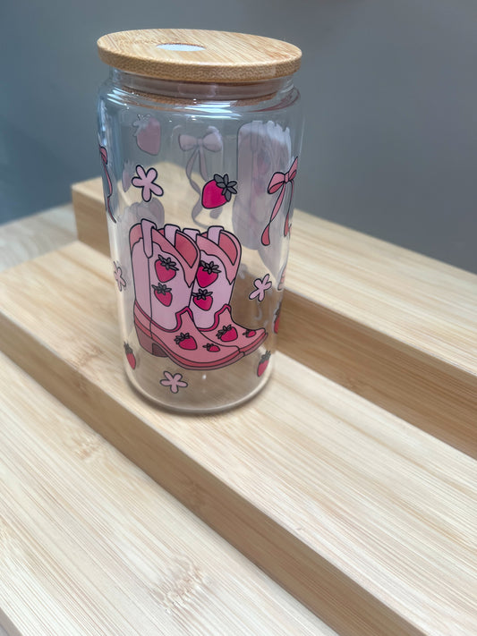 “Strawberry Cowgirl Boots” 16oz Glass Cup